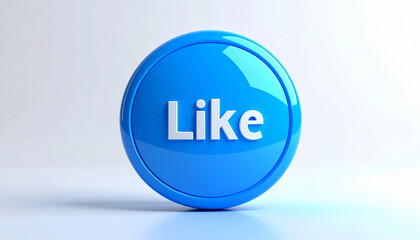 Glossy 3D round blue button with white word LIKE isolated on white background. Social media