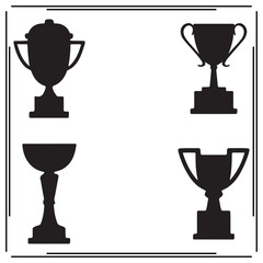 Trophy Cup Silhouette Set - Victory Award, Champion Cup, Recognition Trophy Icons, Black Symbols for Sports, Achievement, and Competition Design