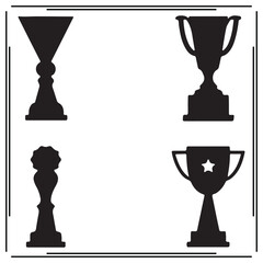 Trophy Silhouette Set - Victory Cup, Champion Award, Recognition Trophy Icons, Black Symbols for Sports, Achievement, and Competition Designs
