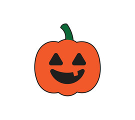 Smiling Halloween Pumpkin Icon, Simple Jack O’ Lantern Vector Design
