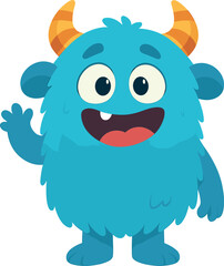 A charming blue, furry 3D cartoon monster character