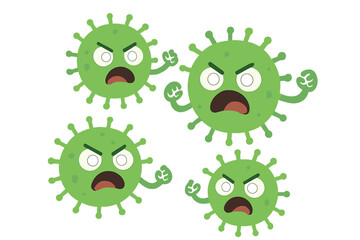 A cluster of adorable green bacteria with large eyes and open mouths, battling against a bluish‑black backdrop