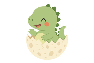Vector illustration of a cute dinosaur baby hatching from an egg, ideal for kids' print