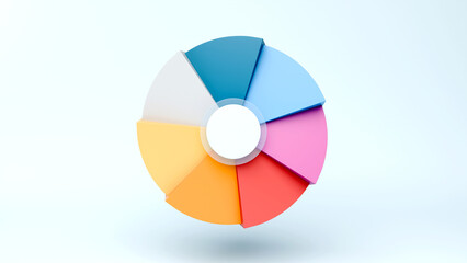 Business presentation round infographic, 7 step process to success and growth achievement, 3d render