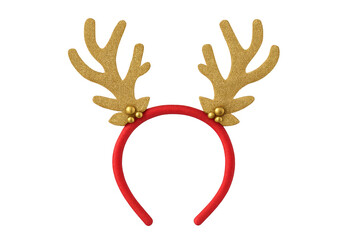 Fototapeta premium Christmas reindeer antlers headband with golden glitter, transparent background