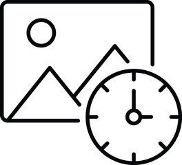 (Editable Stroke) Adobe Illustrator Artwork; Premium Quality Line Art - Scheduled image or delayed picture representation with a clock illustration icon