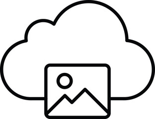 (Editable Stroke) Adobe Illustrator Artwork; Premium Quality Line Art - Cloud with landscape image icon for cloud computing and data storage