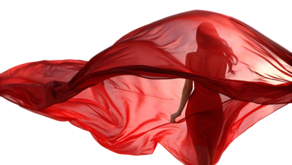 a vibrant red silk fabric gracefully billows isolated on white background, png, ai generated