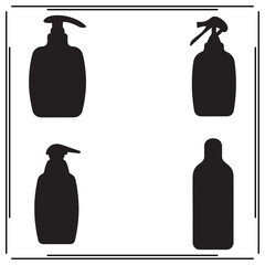 Silhouettes of Cleaning Spray Bottles and Containers - Various Cleaning Bottle Icons on White Background