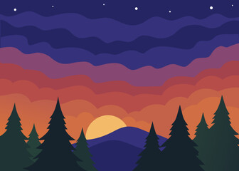 oil painting twilight sky forest background illustration