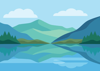 watercolor dreamy lake and reflections background