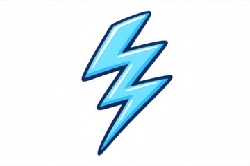Blue lightning bolt icon representing energy, power, electricity, flash, and speed, with transparent background