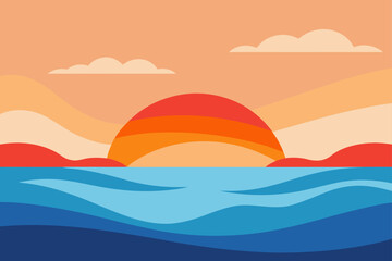 watercolor seaside sunset with gentle waves background