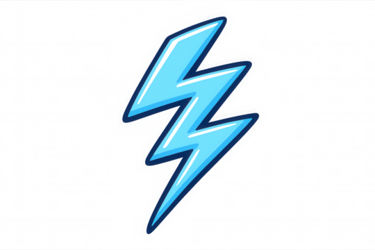 Blue lightning bolt icon representing energy, power, electricity, flash, and speed, with transparent background