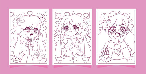 Collection of vertical greeting cards with anime girls and motifs