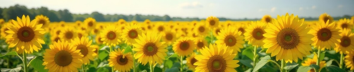Fototapeta premium Vast field of vibrant yellow sunflowers basking in the summer sun, swaying gently in the breeze A stunning display of nature's beauty, perfect for backgrounds or summer themes , bloom, beauty