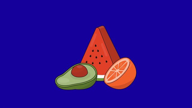 fruits animation on blue screen 