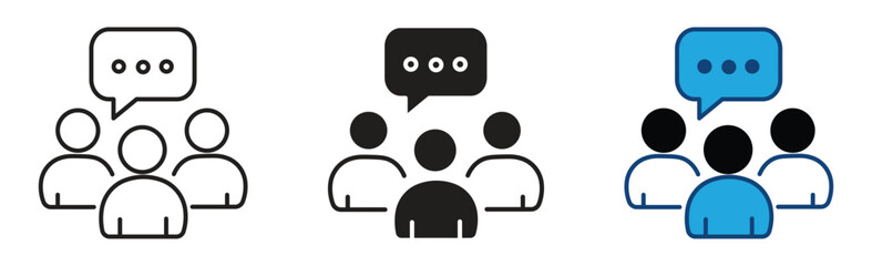 Group Talk Icon Set. group chatting discussion icon.  Speech balloons over people crowd. Effective communication process, vector illustration.