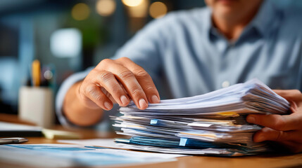Hands arranging papers in organized stacks on desk faceless organizing paper stacking desk organization hands document sorting office filing professional organizing