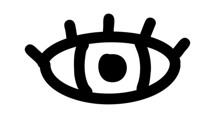 Hand-drawn doodle eye icon simple sketch symbol of vision, awareness, intuition, attention, isolated on white background for creative and symbolic design use.