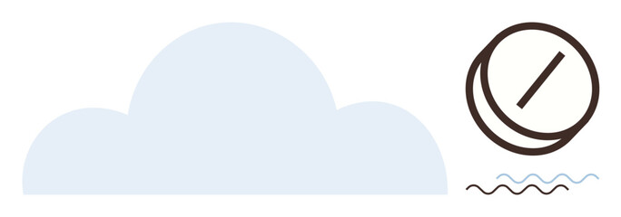 Cloud and crossed-out circle beside wavy lines, symbolizing restricted access, data management, or environmental control. Ideal for cybersecurity, internet bans, restricted content, cloud storage