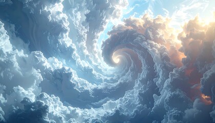 Dynamic, spiraling cloudscape with varying light and shadow effects