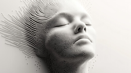 A woman’s head with dots covering her face and background. Generative AI.