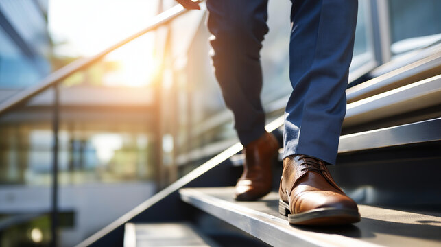 Lower body of businessperson walking up office stairs faceless stair climbing legs on stairs office stairs professional climbing business building stairway movement