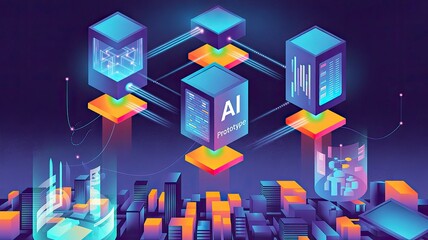 Innovative AI Prototype Concept with Futuristic City Background