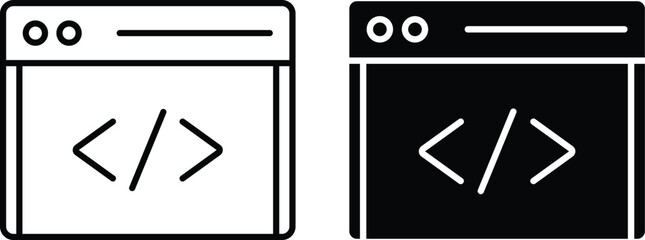 Editable; Adobe Illustrator Artwork Premium Quality Line Art and Silhouette pack - Two icons representing a code window, one light and one dark color scheme