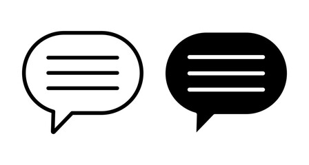 Editable; Adobe Illustrator Artwork Premium Quality Line Art and Silhouette (2 in 1) - Comparison of Minimalist Chat Bubble Icons in Outline and Solid Styles
