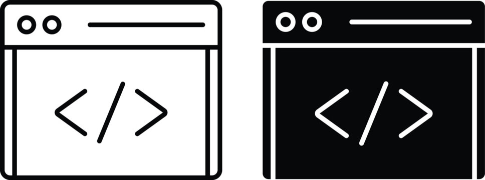 Editable; Adobe Illustrator Artwork Premium Quality Line Art and Silhouette pack - Two icons representing a code window, one light and one dark color scheme