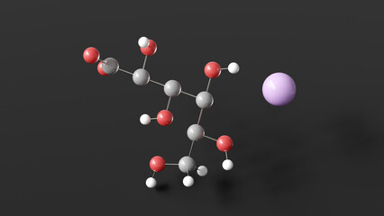 sodium gluconate molecule 3d, molecular structure, ball and stick model, structural chemical formula e576