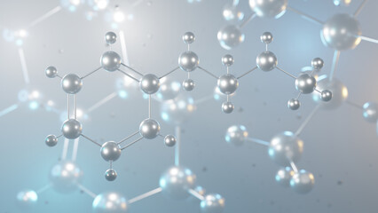 n-methylphenethylamine molecular structure, 3d model molecule, neuromodulator structural chemical formula view from a microscope