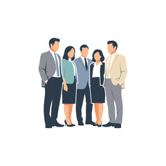Diverse group of business professionals standing together in modern office, symbolizing teamwork and collaboration, conveying a sense of unity and success.