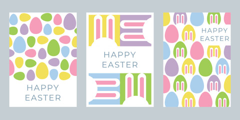 Obraz premium Set of Easter greeting cards with colorful geometric elements. Template for invitation, banner, poster, postcard