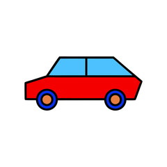 Small red toy car with blue windows minimal geometric vector illustration