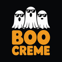Three cool cartoon ghosts wearing sunglasses with the text boo creme below them