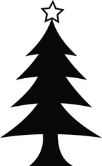 Christmas tree icon, holiday pine with star, festive decoration symbol for winter celebration and New Year party with transparent background