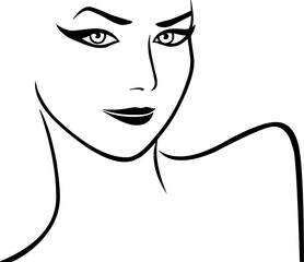 Minimalist woman face line art vector illustration in black and white