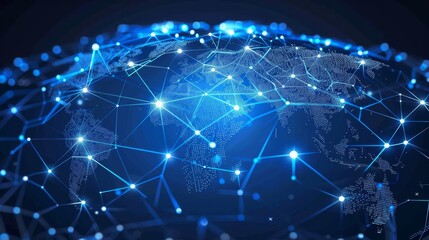 Connected Global Network Illustration with Cybernetic Dots and Linking Lines in Modern Technology