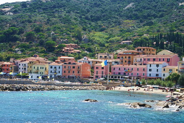 View of Giglio Porto from the sea, Tuscan Archipelago, Italy