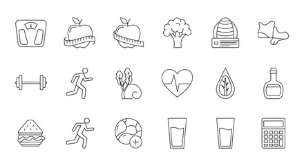 Fototapeta premium Collection of hand drawn icons representing health fitness and lifestyle