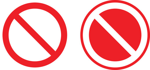 Dual Red Prohibition Symbols on White Background – No Entry Vector Icon Set