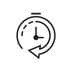 Time Rewind Clock Icon with Arrow on White Background – Vector Illustration for History, Backup, and Restore Concepts
