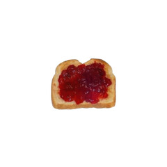 Toast slice with red jam spread on top for breakfast or snack.