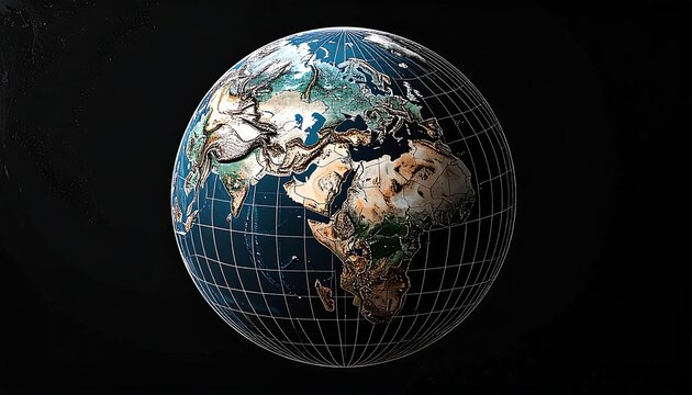 Earth globe, detailed map