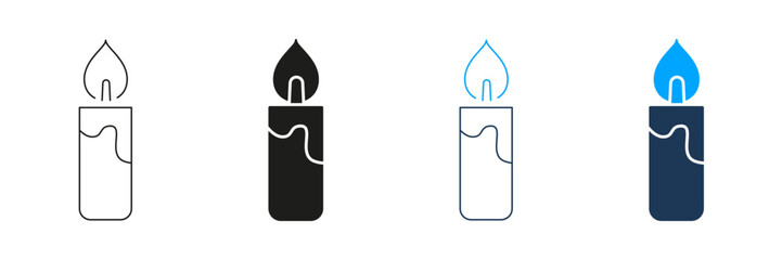 Candle Line And Solid Icon Set. Illumination, Relaxation, And Spiritual Ambiance Symbol Collection. Decorative And Aromatic Candlelight Representation. Isolated Vector Illustration