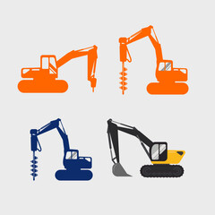 Heavy Construction Excavator and Drilling Equipment Set