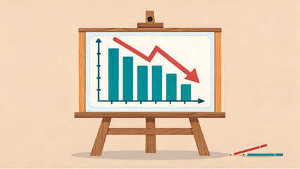 Worrisome downward financial trend visualized in chart, illustrating market volatility and economic downturns with a striking red arrow
